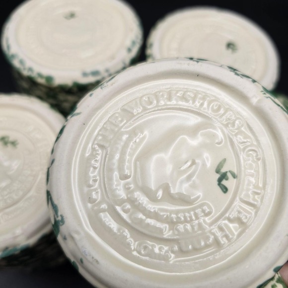 Gerald E Henn Workshops Green Sponge Ware Pottery Mugs Set of 4 Roseville Ohio - Picture 8 of 15